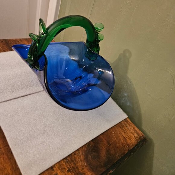 Tiffany & Co crystal Murano style blue and green art glass basket - Picture 3 of 4